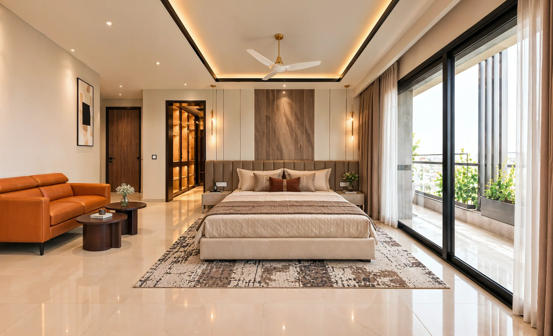 Brochure interior visualisation of an open hallway and dining area