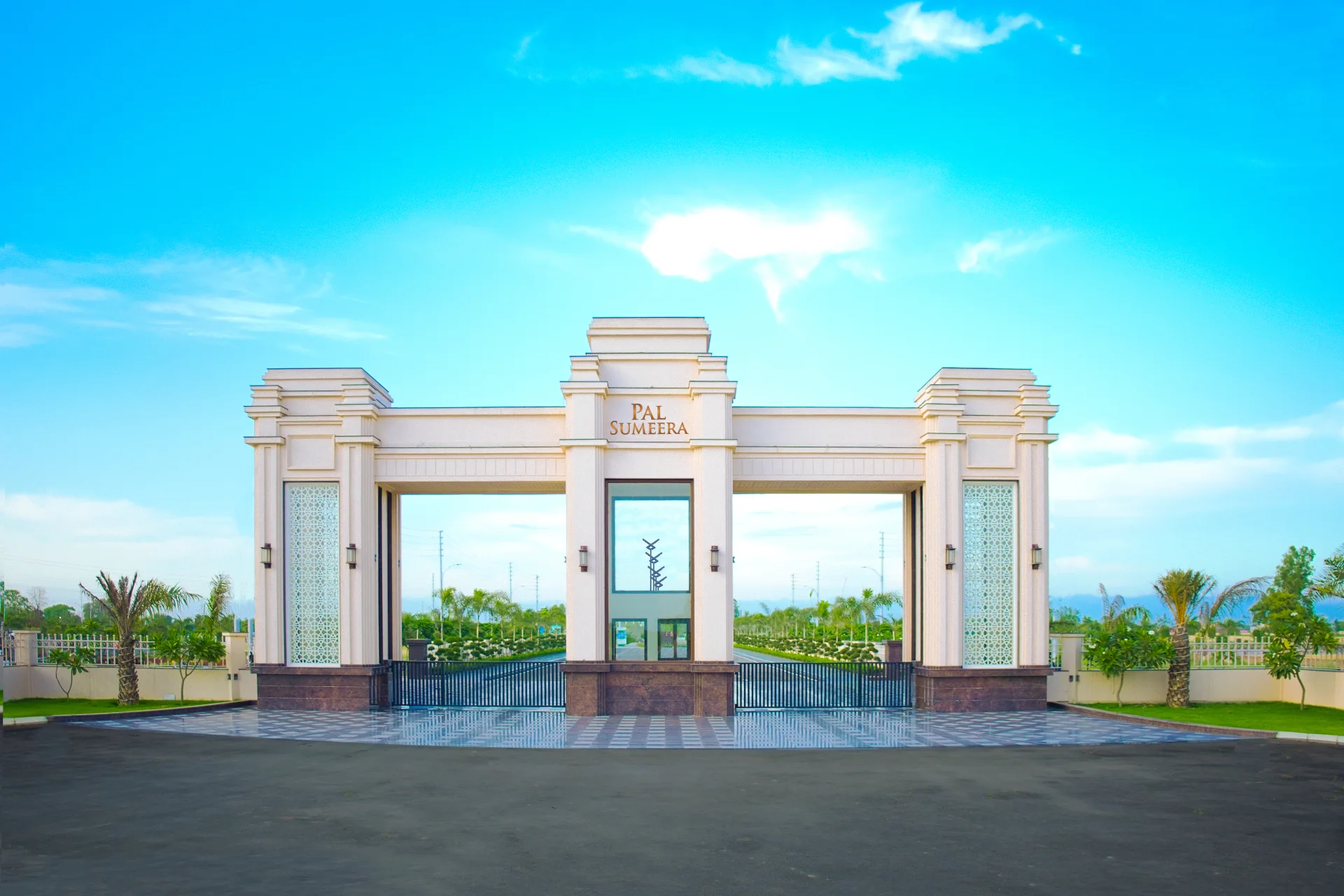 Architectural visualisation of the Pal Sumeera Residency entrance in Kichha